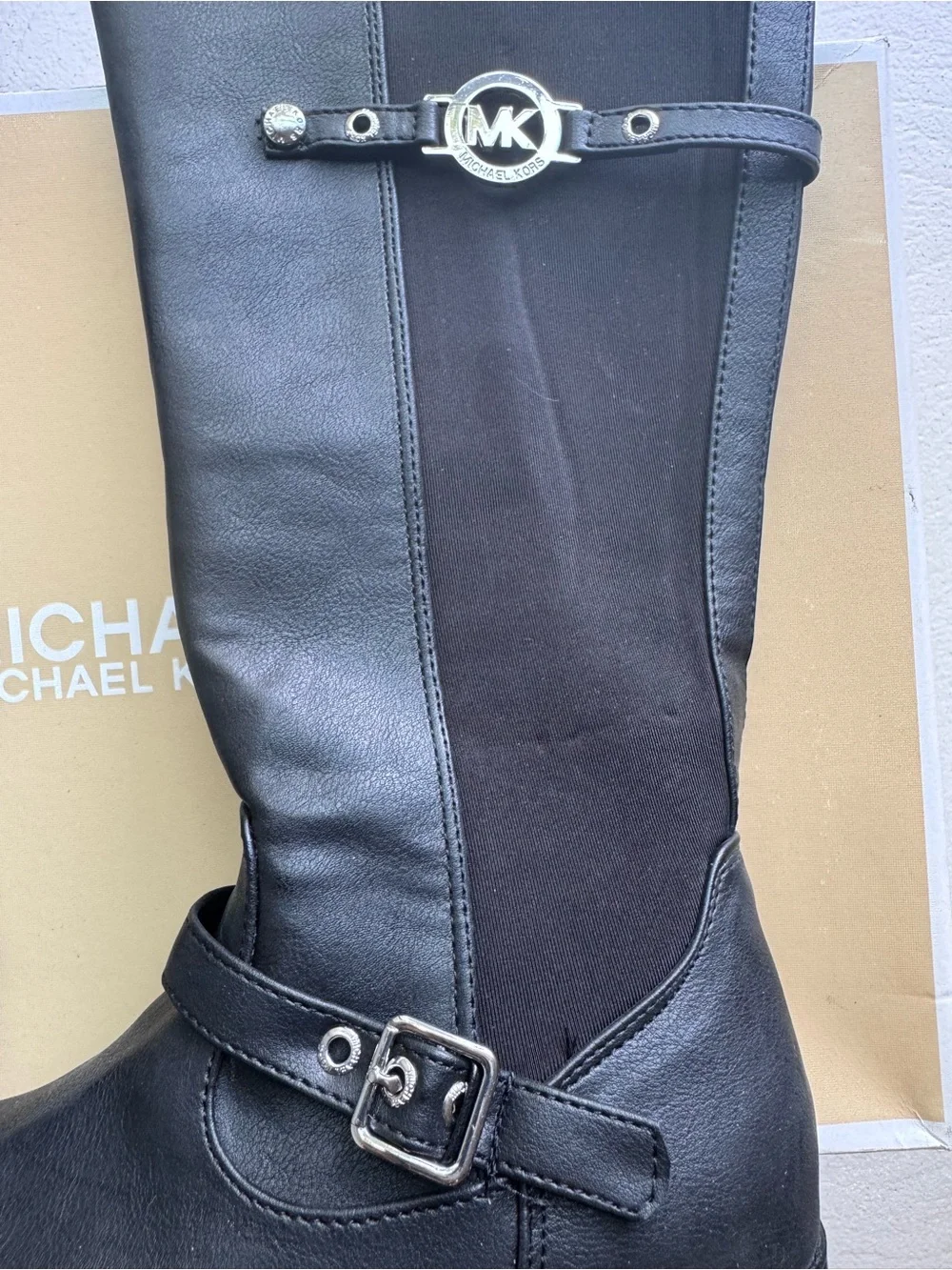 Michael Kors Black Over-the-Knee Riding Boots with Logo Strap